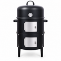 17-in. Two-Tier Steel Charcoal Smoker, Black, front view on white
