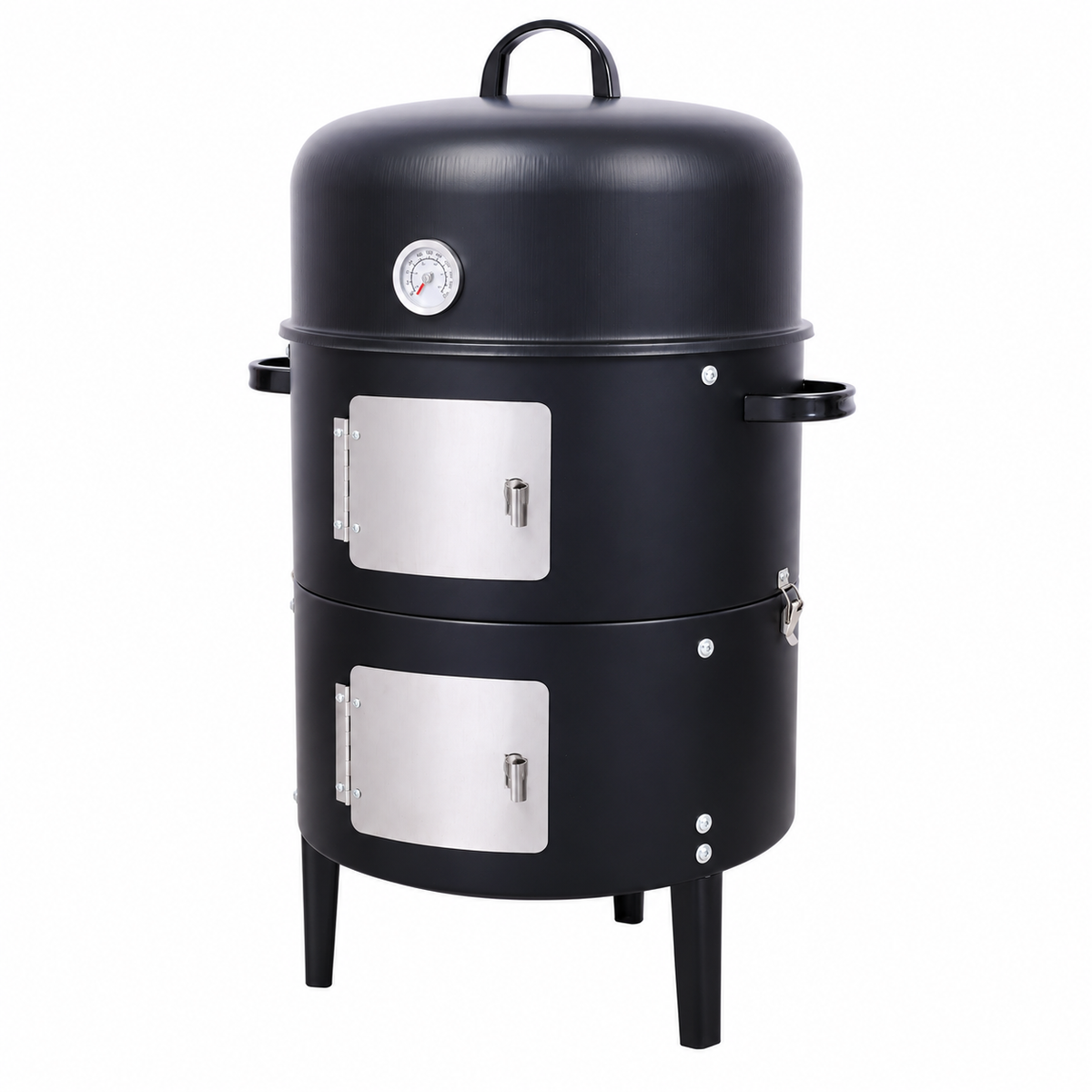 17-in. Two-Tier Steel Charcoal Smoker, Black, right-front view on white