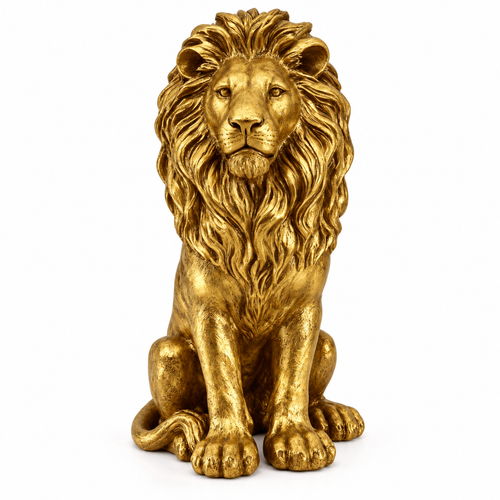 24-Inch Gold Lion Garden Statue, front view on white
