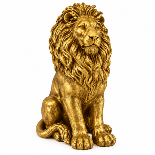 24-Inch Gold Lion Garden Statue, left-front view on white
