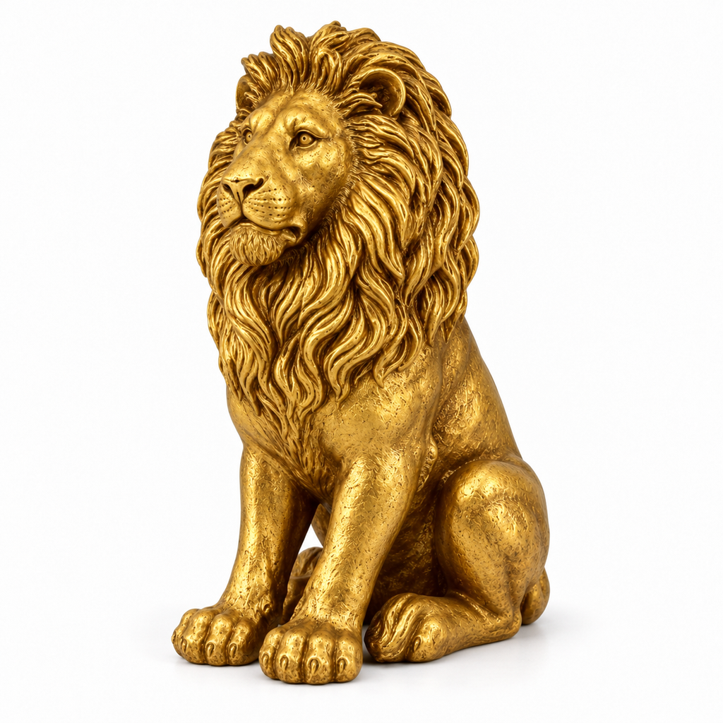 24-Inch Gold Lion Garden Statue, right-front view on white