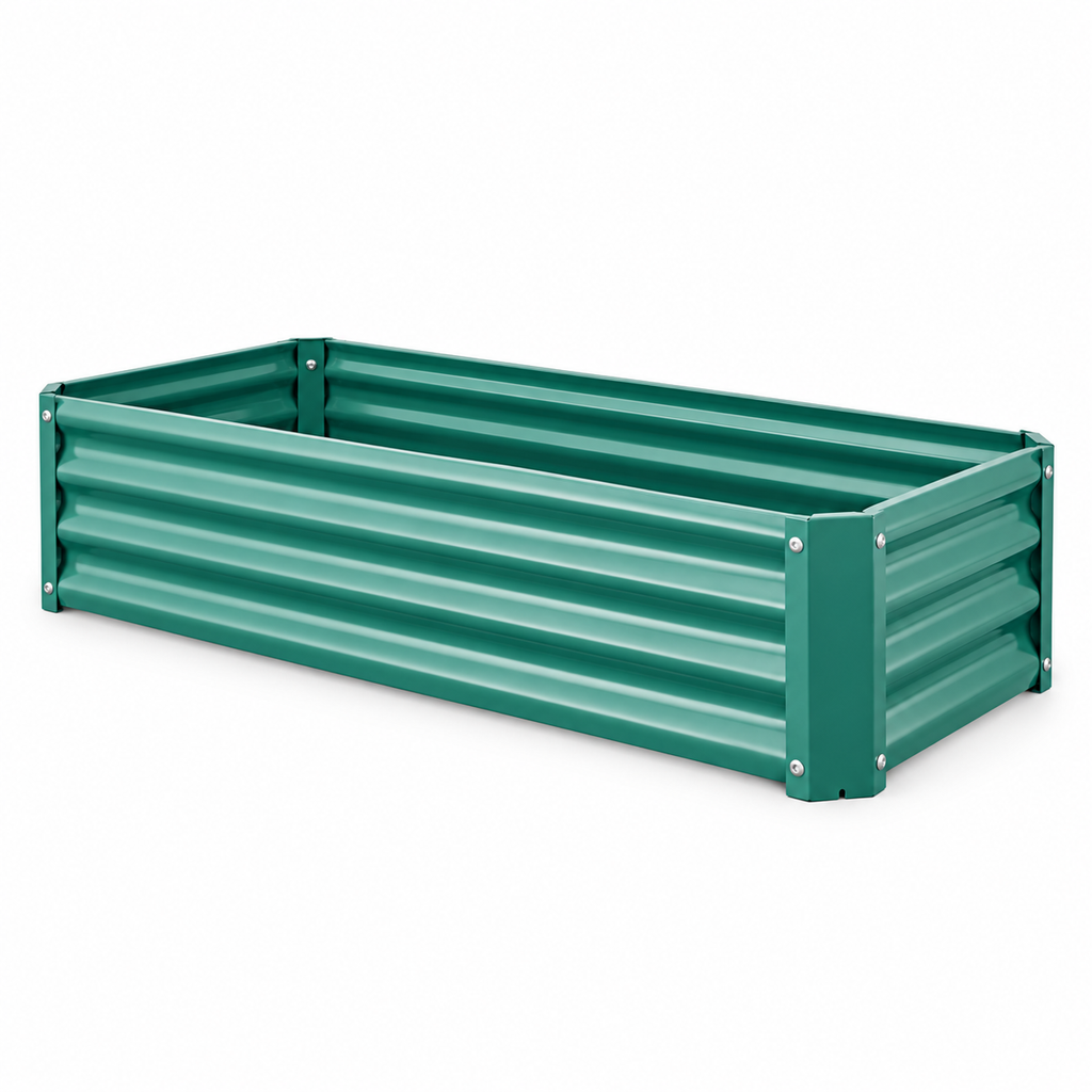 4 x 2 x 1-Foot Metal Raised Garden Bed, Green, right-front view on white